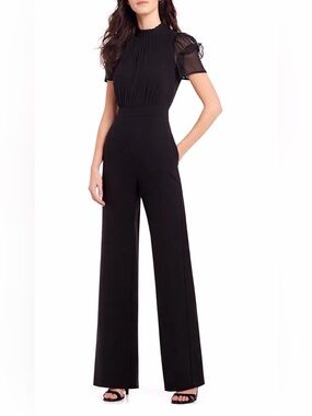 Vince Camuto Black Short-Sleeve Wide-Leg Jumpsuit